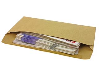 brown paper envelope containing cash in pound notes